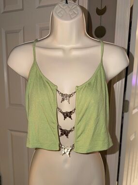 SHEIN Light Green Butterfly Chain Front Crop Cami